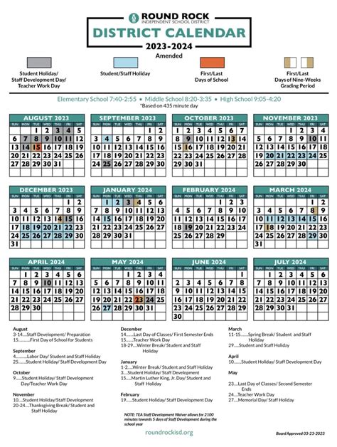 Round Rock ISD Calendar Communication