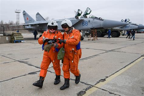 Russian Air Force pilots in cockpit