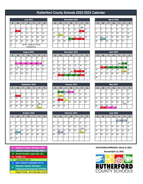 Rutherford County Schools Calendar Image 1