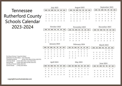 Rutherford County Schools TN Calendar Image 4