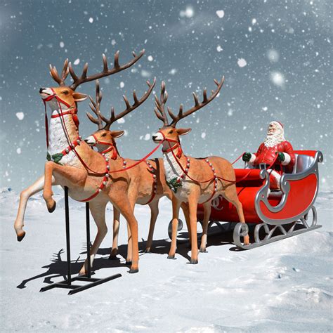 Santa Claus on his sleigh, reindeer and stars in the background