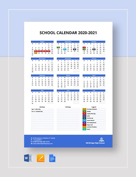 School Calendar Printable