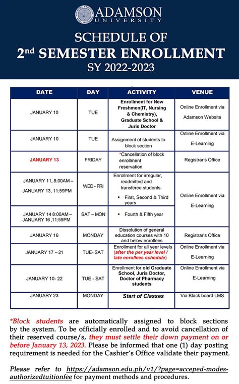 Second Semester Dates