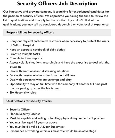 Security Forces Officer Job Description