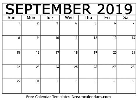 Description of Sept Calendar Printable