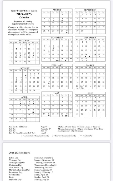 Sevier County Schools Calendar Layout