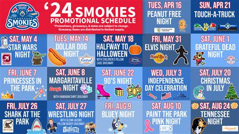 Smokies Baseball Giveaways