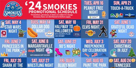 Smokies Baseball Schedule Giveaways