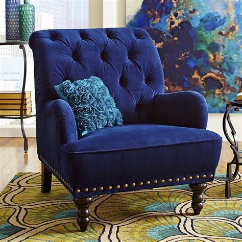 Navy Blue Accent Chair in a bedroom