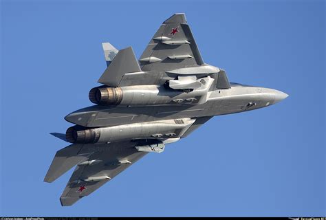 The Sukhoi Su-57 is equipped with a range of armament options, including missiles and bombs.