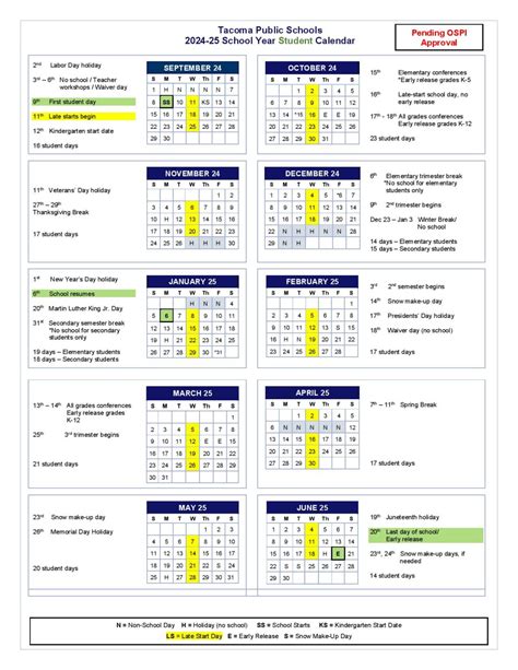 Important Dates on the Tacoma Schools Calendar