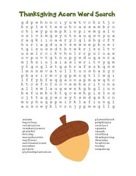 Thanksgiving Acorn Word Search