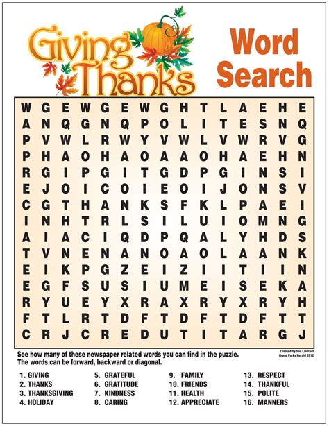 Thanksgiving Harvest Word Search