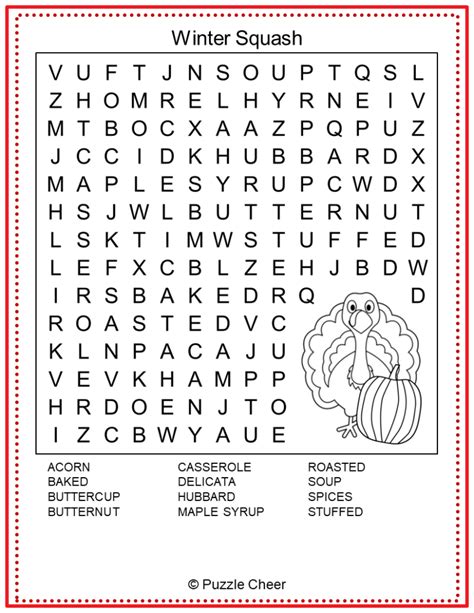 Thanksgiving Squash Word Search