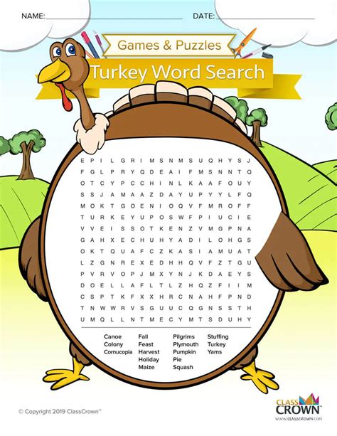 Thanksgiving Turkey Word Search