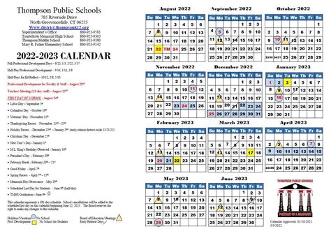 Thompson Schools Calendar Overview