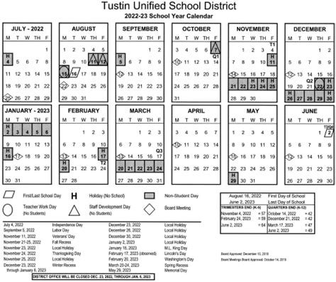 Tustin Unified School District Calendar Image 1