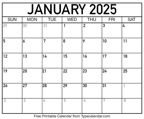 Types of 5 January 2025 Calendars Image