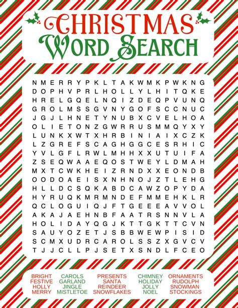 Types of Christmas Word Search Printables