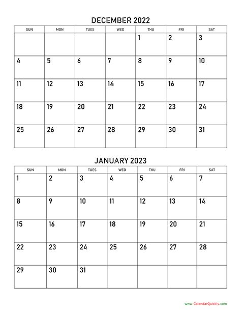 Types of December January Calendar