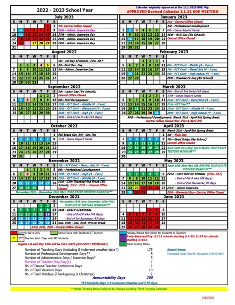 Types of Maury County Schools Calendar