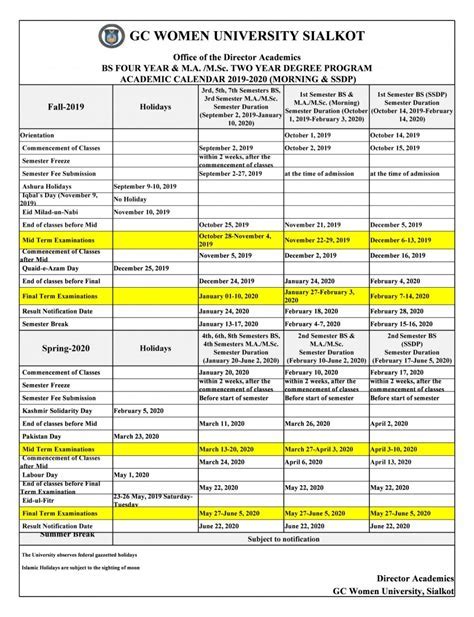 GCU Calendar Structure