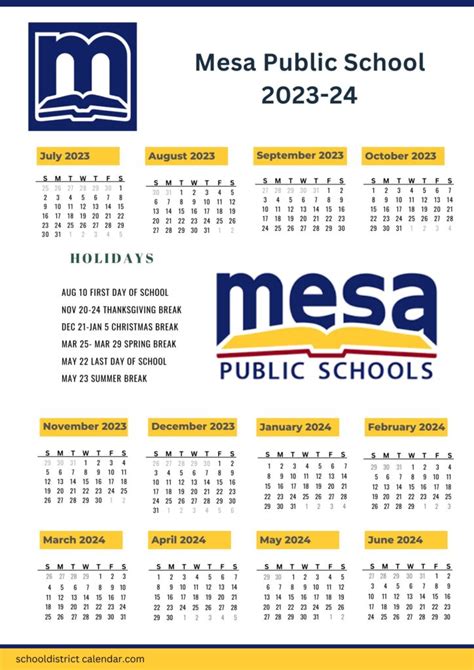 Mesa Schools Calendar Overview