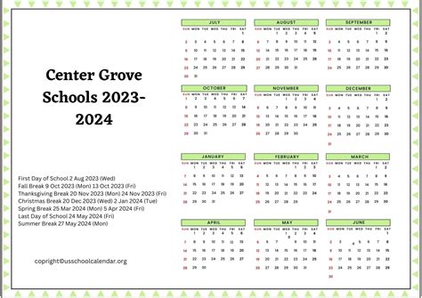 Using Center Grove School Calendar Effectively