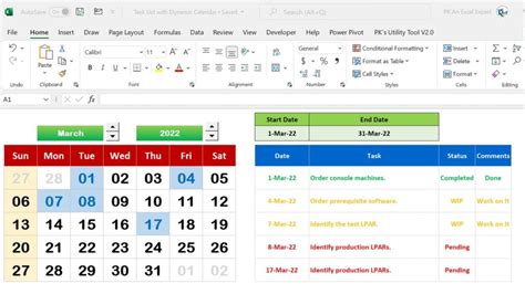 Using Excel Dictionary to Create a Dynamic Calendar