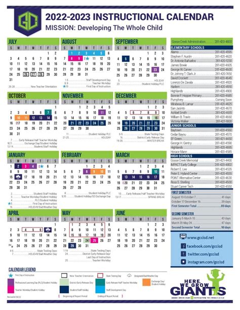 Using the Goose Creek ISD Calendar