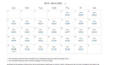 Using Low Fare Calendar