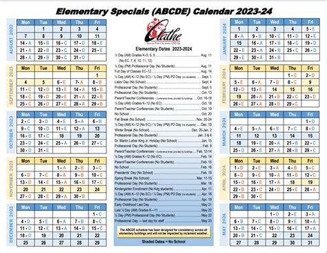 Using Olathe Schools Calendar