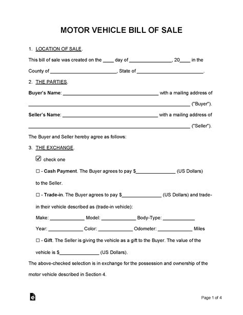 Vehicle Bill of Sale Form