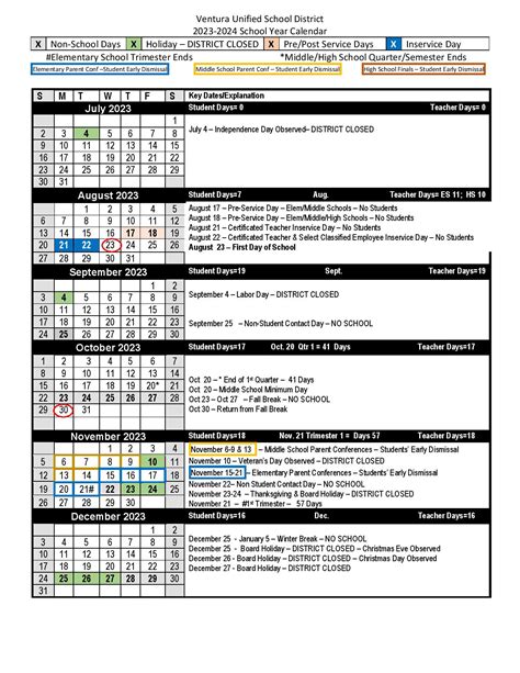 Ventura USD School Calendar