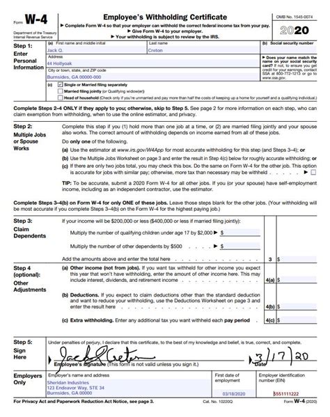 W4 Form Example 1