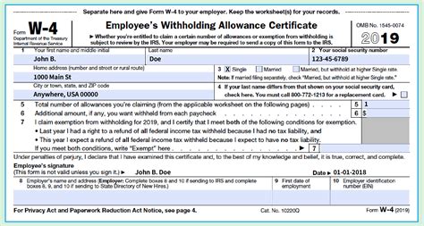 W4 Form Printable Template Example 1