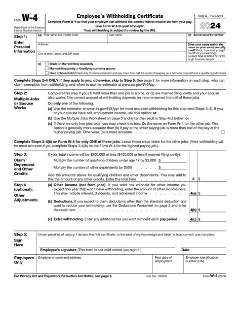 W4 Form Printable Template Steps