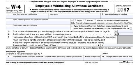 W4 Form Printable Template