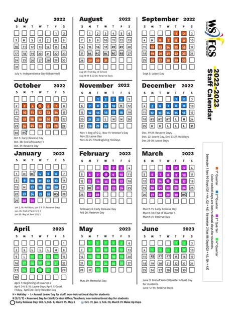 WSFC Schools Calendar Goal Setting