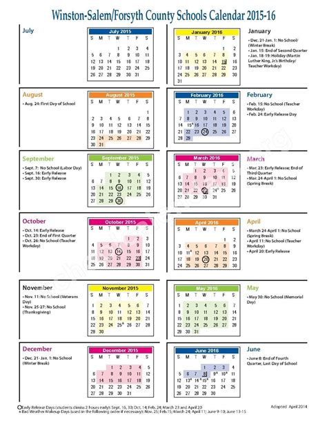 WSFC Schools Calendar Organization