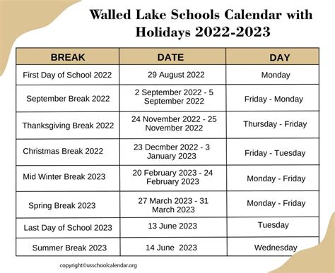 Walled Lake Schools Important Dates