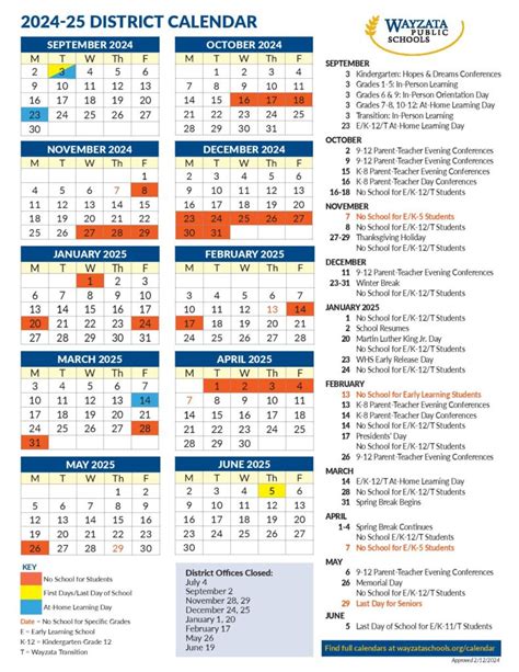 Wayzata District Calendar Student Events