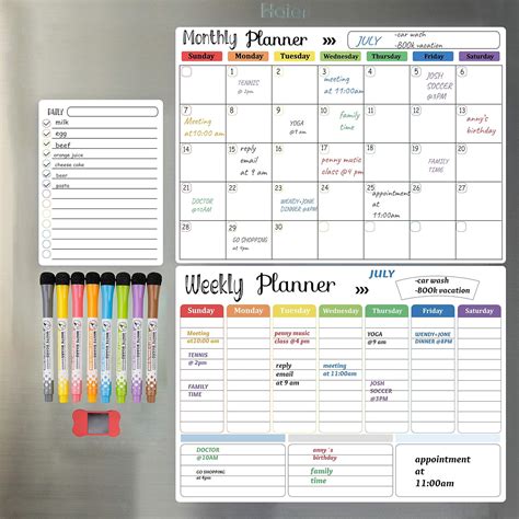 Weekly Whiteboard Calendar Organizers