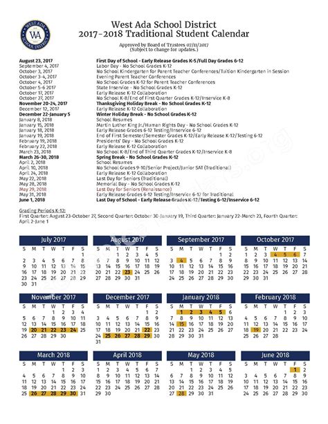 West Ada Calendar Deadlines