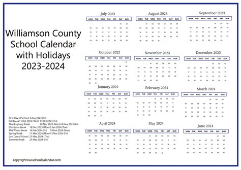 Williamson County Schools Calendar