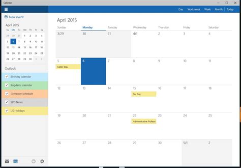 Windows Calendar Interface