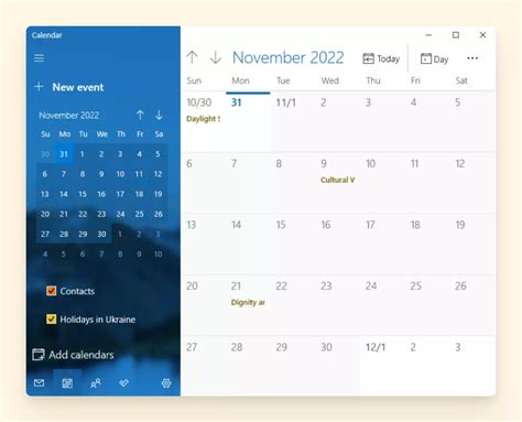 Windows Calendar Interface