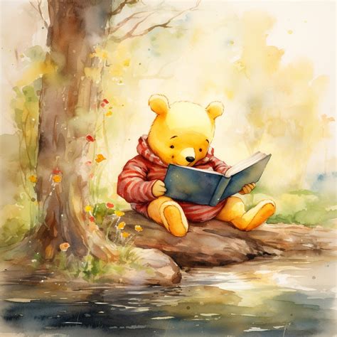 Winnie the Pooh reading a book