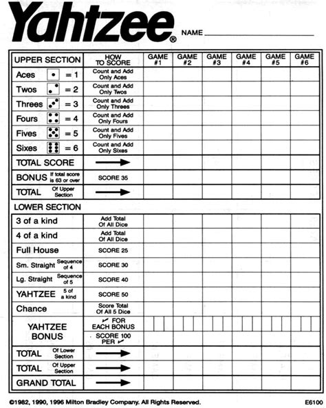 Yahtzee Score Sheets Example