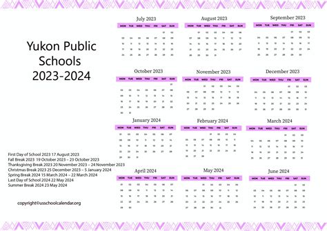 Yukon Schools Calendar